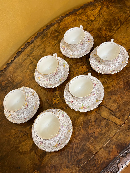Vintage James Kent Pearl Delight Demitasse Coffee Cups 7 Saucers Set of 6