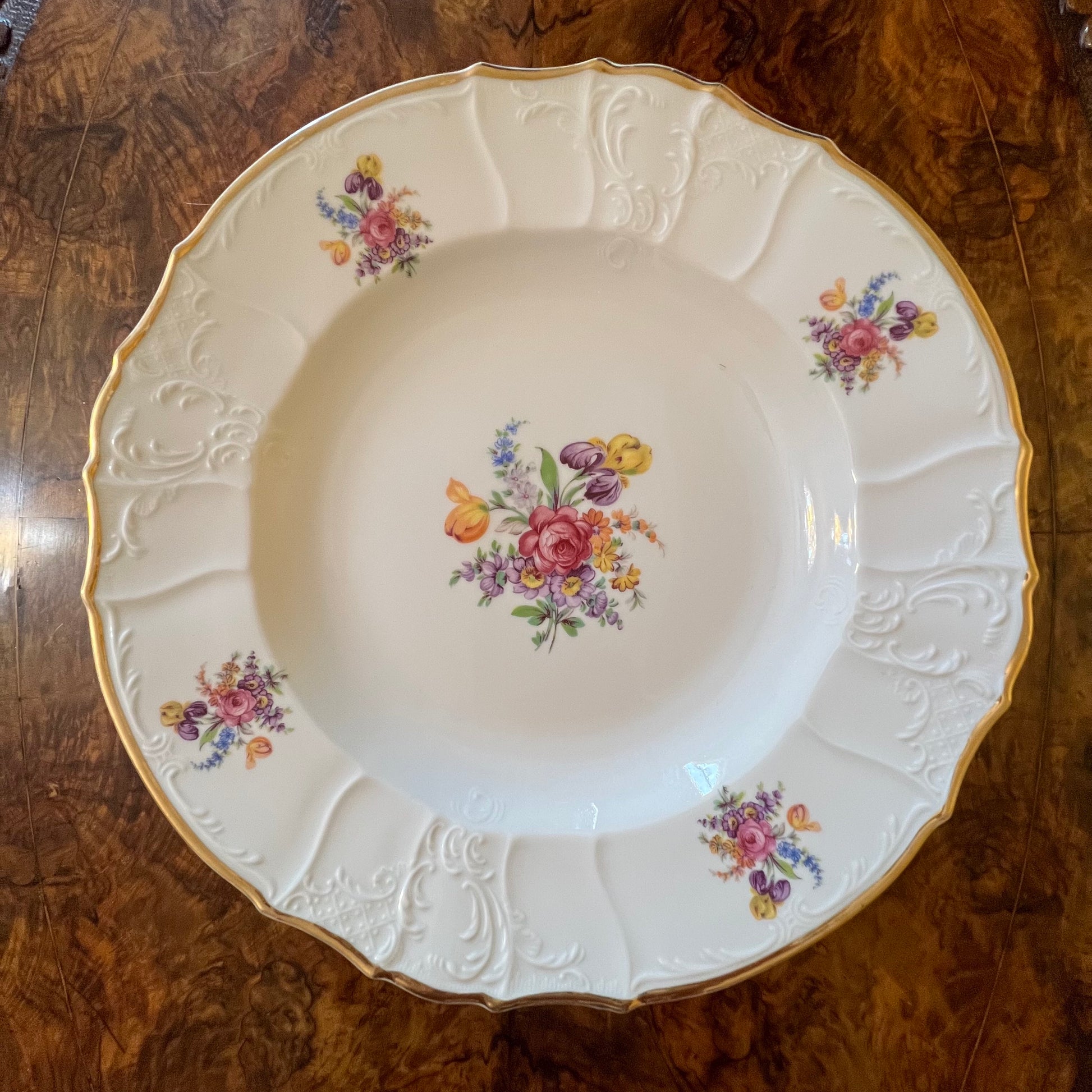 Vintage LC Bernadotte Floral Gold Trim Large Round Platter