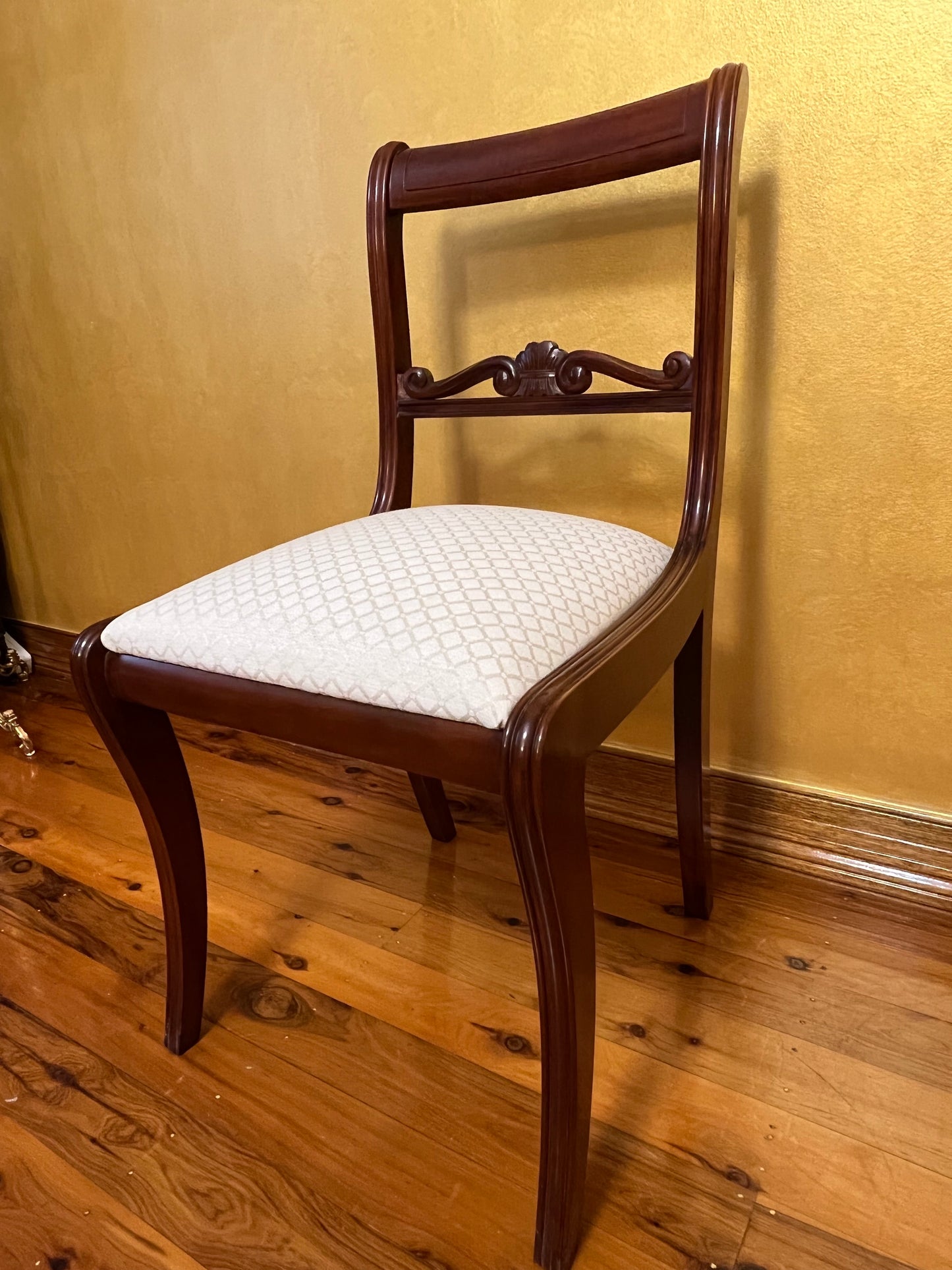Vintage Mahogany Cream Chairs Set Of Six
