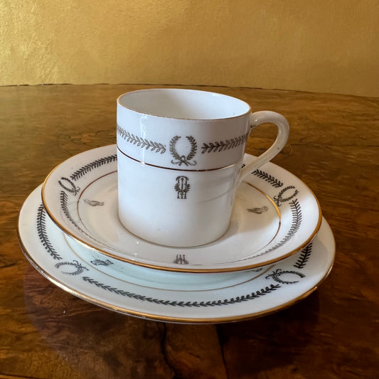 Vintage Paragon Black & White Print Demitasse Coffee Cup Trio Set
