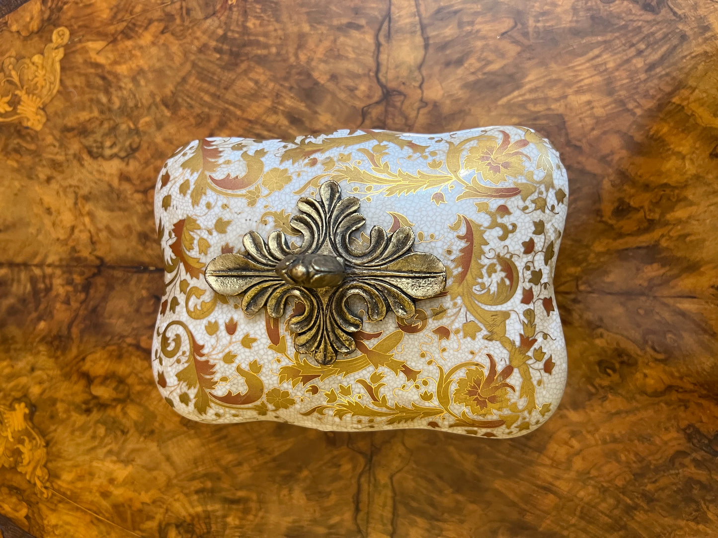 Vintage Porcelain & Brass Trinket Box 