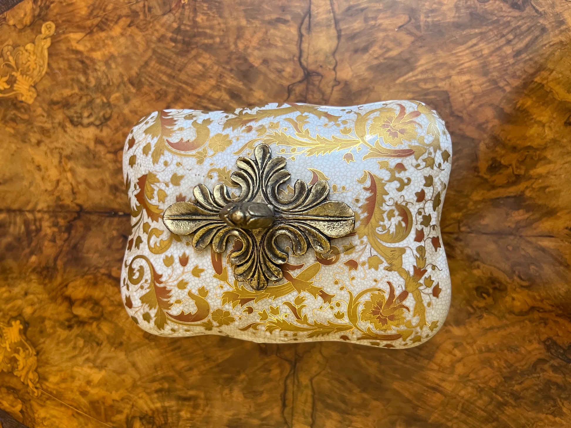 Vintage Porcelain & Brass Trinket Box 