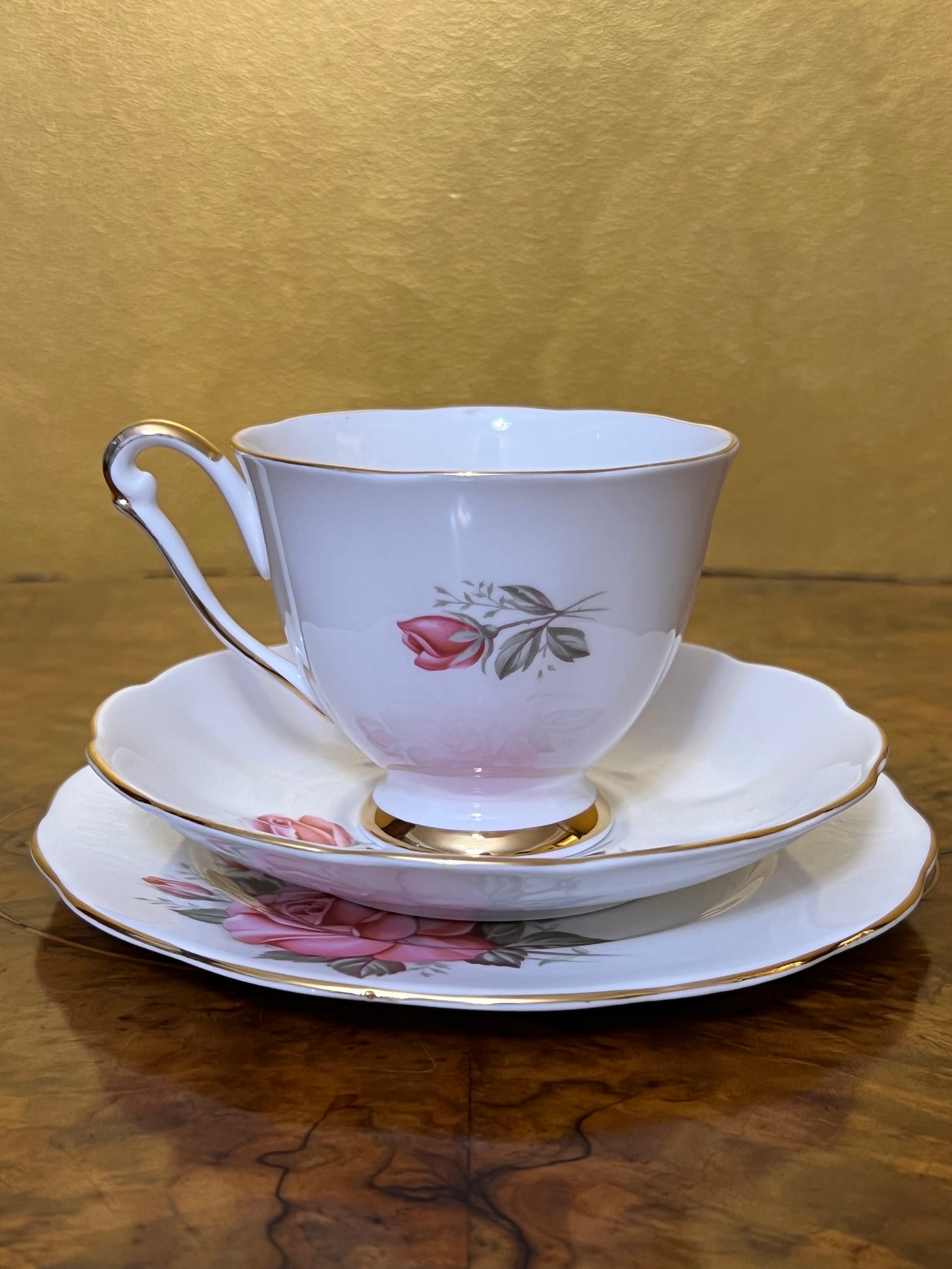 Vintage Queen Anne Rose Tea Cup Trio 