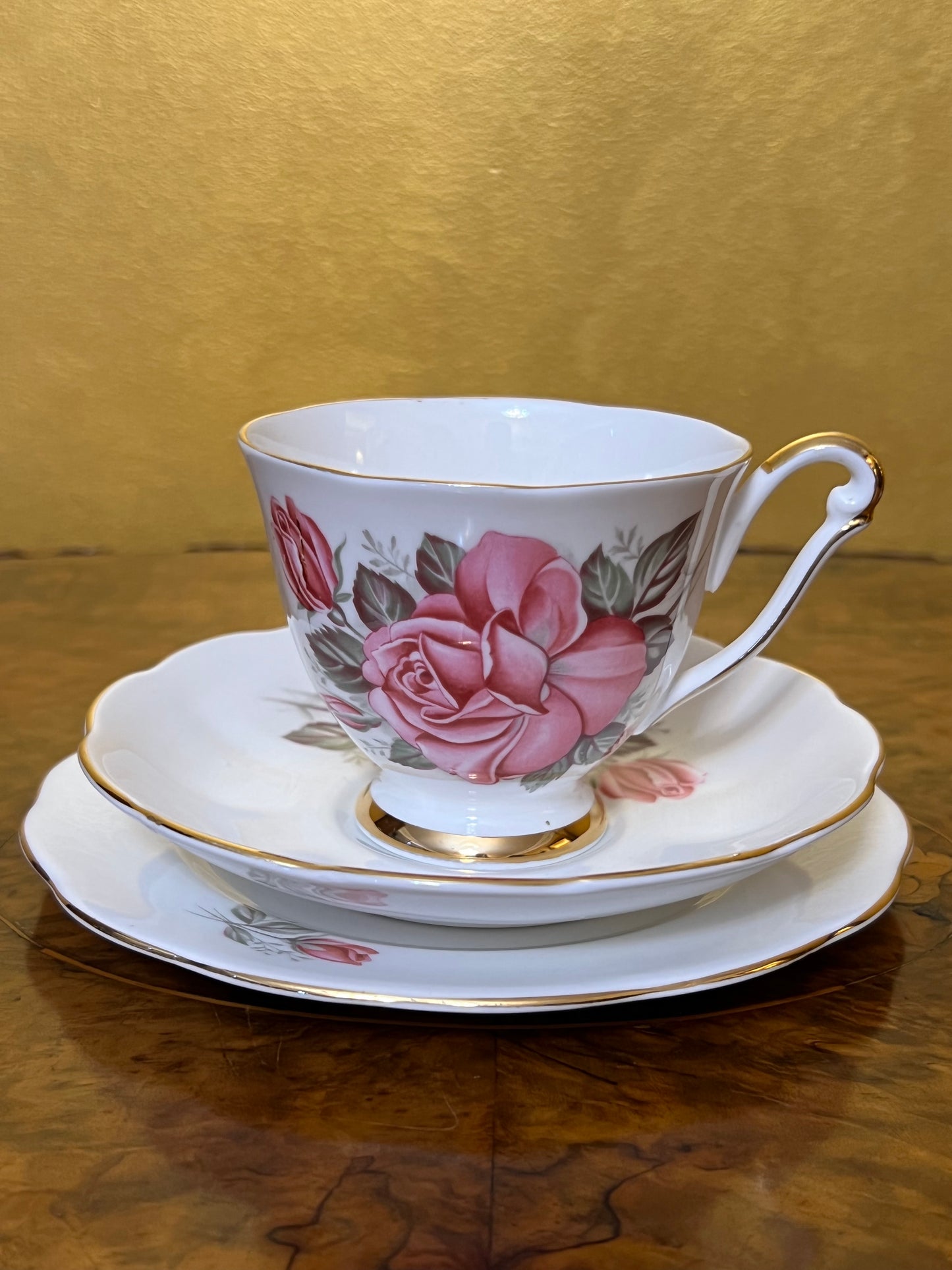 Vintage Queen Anne Rose Tea Cup Trio Set