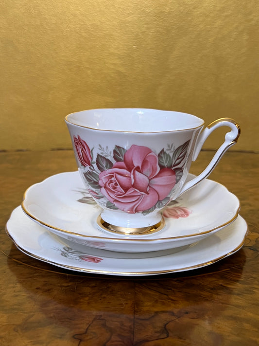 Vintage Queen Anne Rose Tea Cup Trio Set