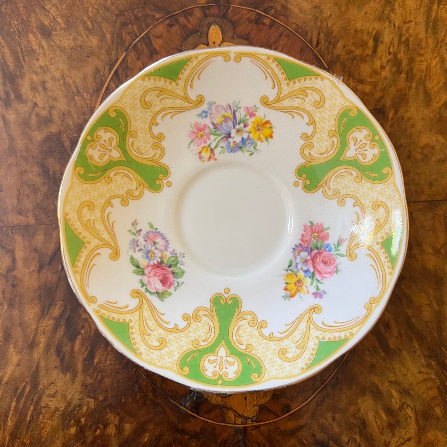 Vintage Salisbury Green Gold Saucer 