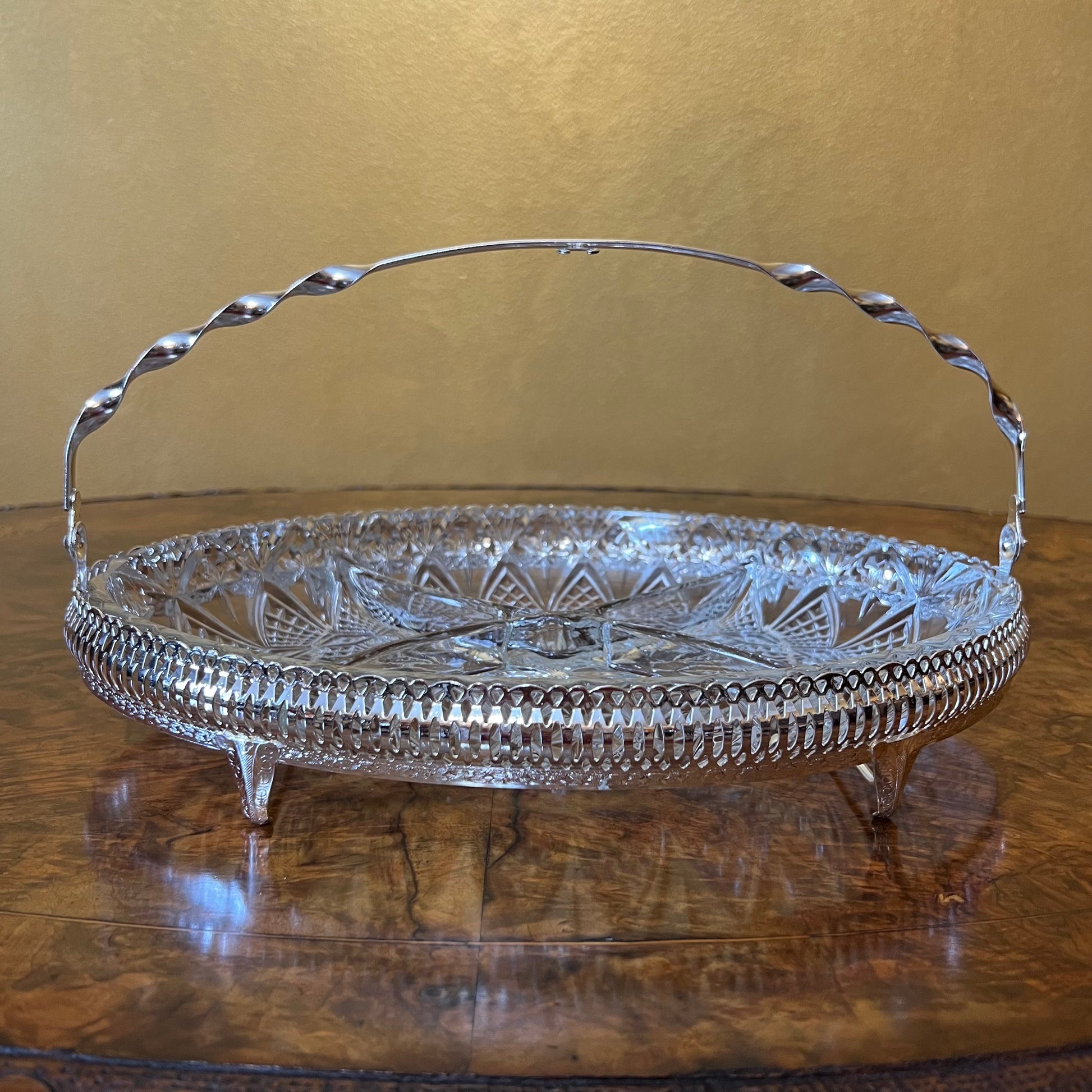 Vintage Silver Glass Serving Divider Platter