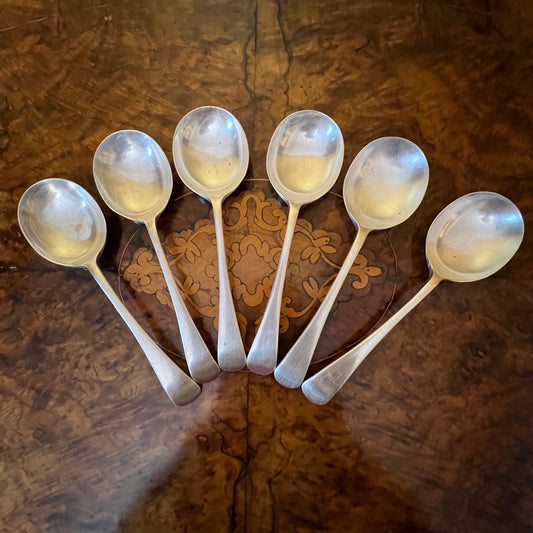 Vintage Silver Plated Soup Spoon Set Of Six