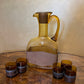 Vintage Spanish Jug With Leather Band & Five Matching Cups