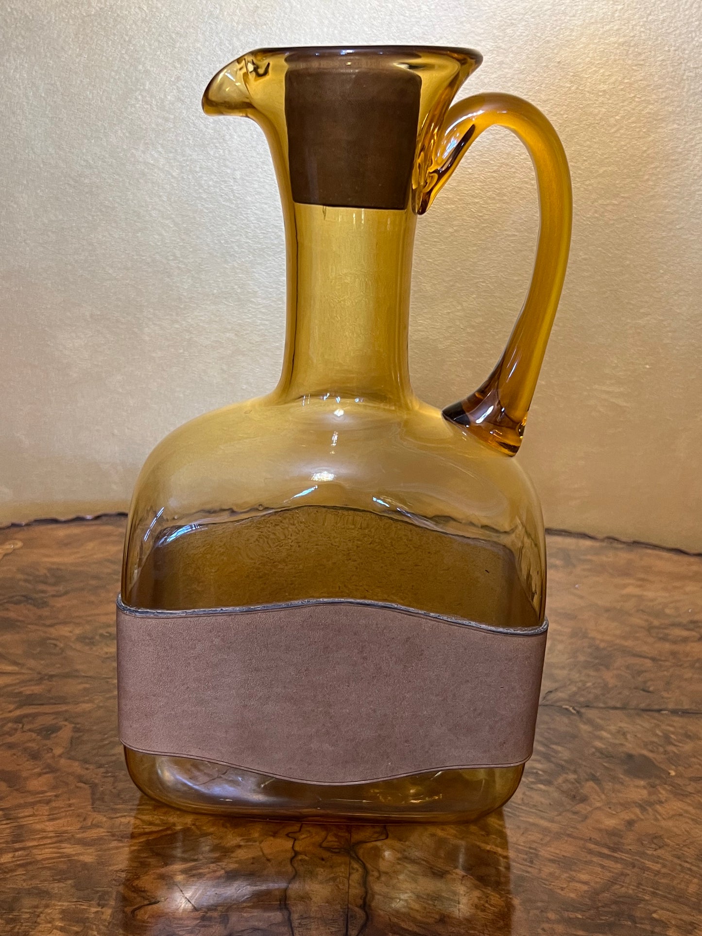 Vintage Spanish Jug With Leather Band & Five Matching Glasses