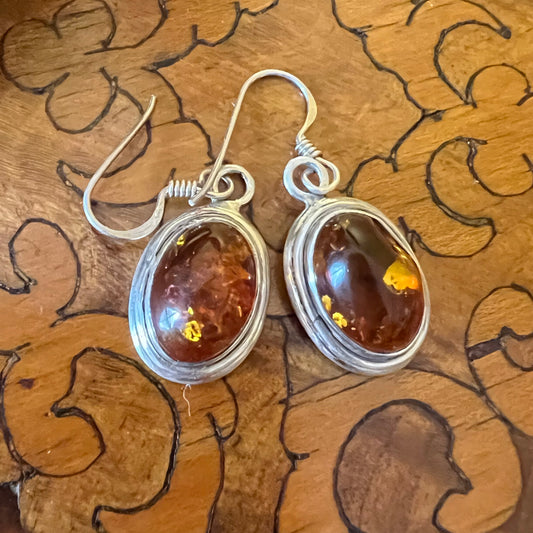 Vintage Sterling Silver Amber Earrings