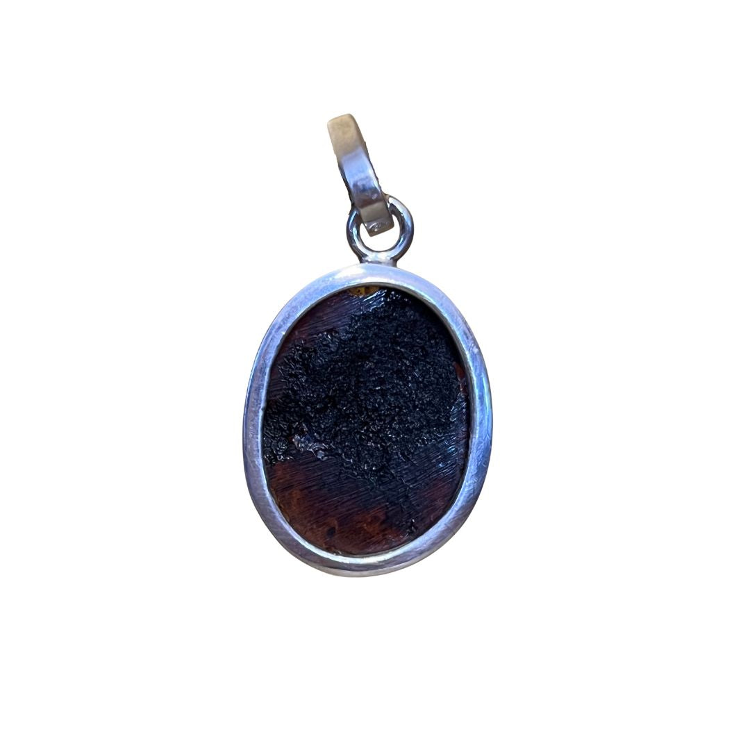 Vintage Sterling Silver Amber Necklace Pendant