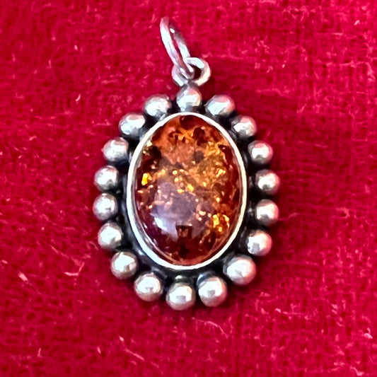 Vintage Sterling Silver Amber Pendant