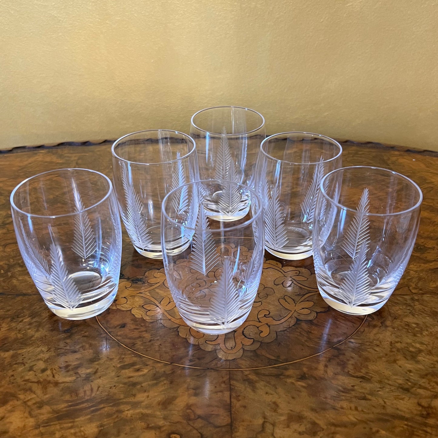 Vintage Stuart Crystal Woodchester Fern Pattern Six Glass Tumblers