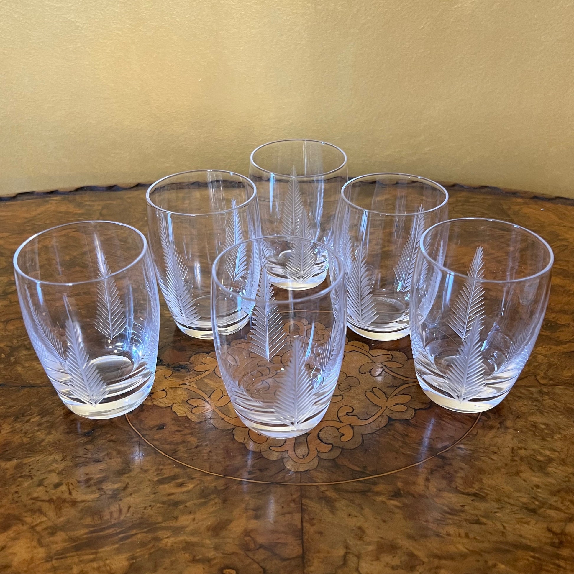 Vintage Stuart Crystal Woodchester Fern Pattern Six Glass Tumblers