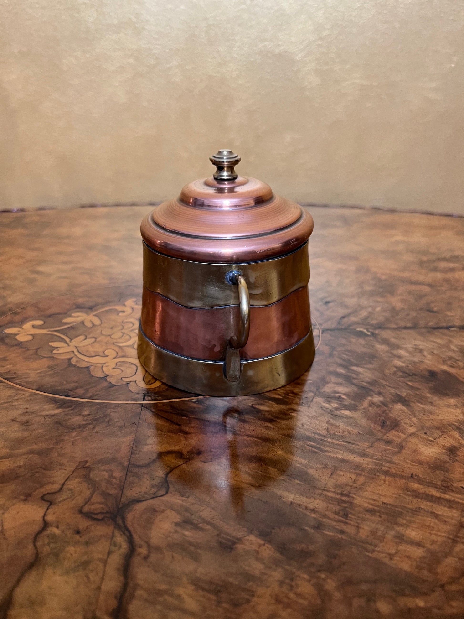 Vintage Vebelux Copper & Hammered Brass Sugar Bowl