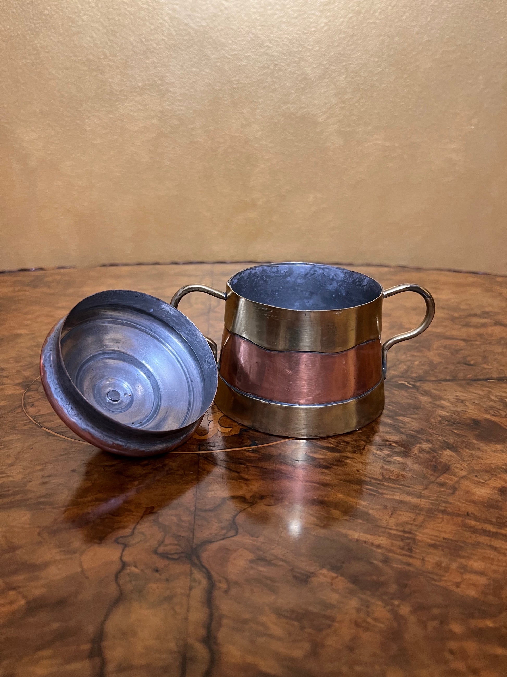 Vintage Vebelux Copper & Hammered Brass Sugar Pot 