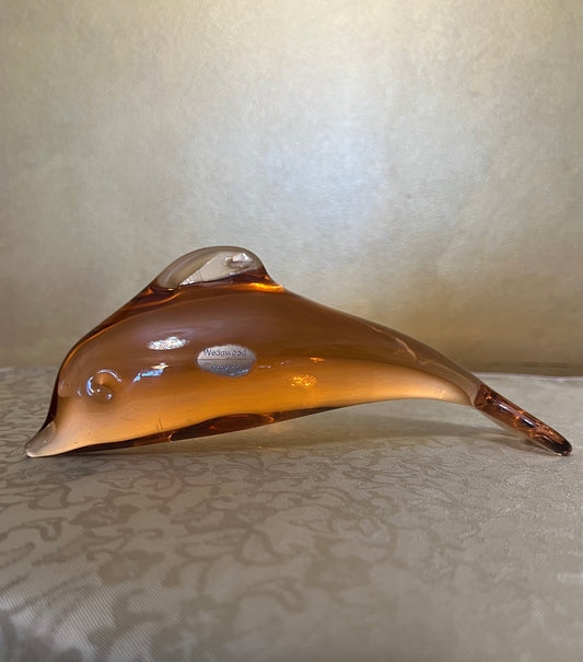 Vintage Wedgwood Amber Art Glass Dolphin