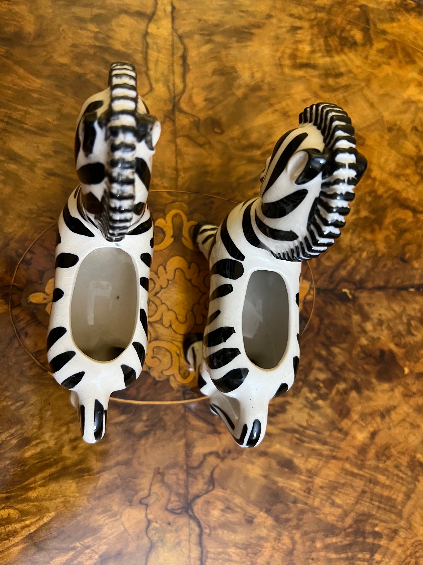 Vintage Zebra Figurine Ornament Pair 